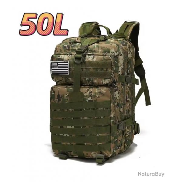 Sac  dos tactique camouflage 50L - chasse, pche, survie, randonne, trekking robuste