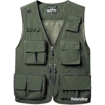 Gilet Rangement Multi-poches Kylebooker - Gilet Pêche Mouche Réglable - Multi-poches Respirant - Homme Femme 700g Gilet Pêche Maille