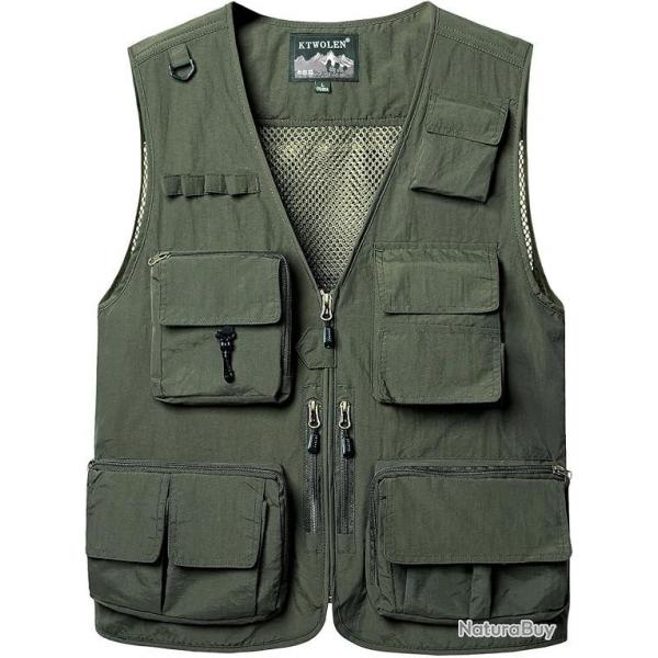 Gilet de Chasse Multi-Poches Pche 15 Poches Maille Schage Rapide Respirant Extrieur