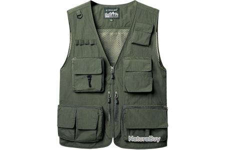 Gilet De Pêche Homme Séchage Rapide, Grand Taille, Multi-poches, Respirant, Beige
