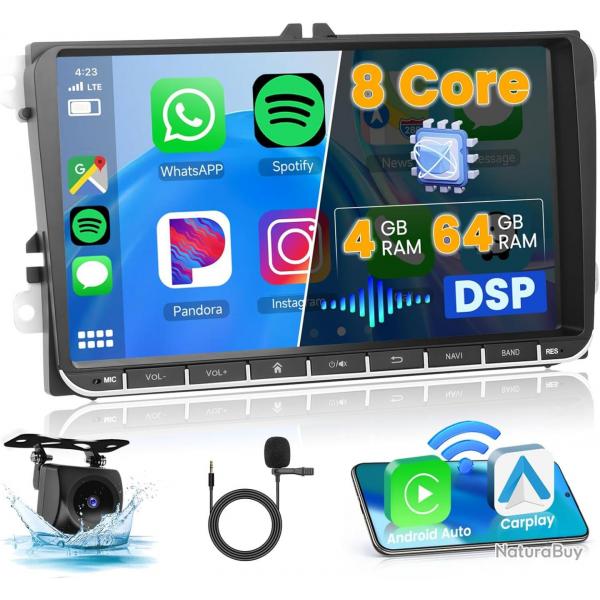 Autoradio 8-Core/4G+64G/DSP Android 15 pour VW Golf 5 Golf 6 Passat Tiguan Polo T5 Transporter Seat