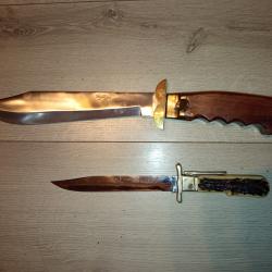 2 grands couteaux de chasse pliant à ran d'arrêt de marque léopard et MF st-etienne