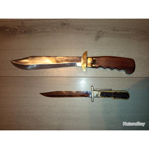 2 grands couteaux de chasse pliant  ran d'arrt de marque lopard et MF st-etienne