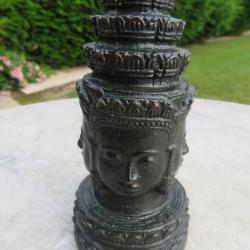 Ancienne Statuette du dieu Hindou Brahma à 4 visages en bronze a patine noir - Thaïlande (XXé)