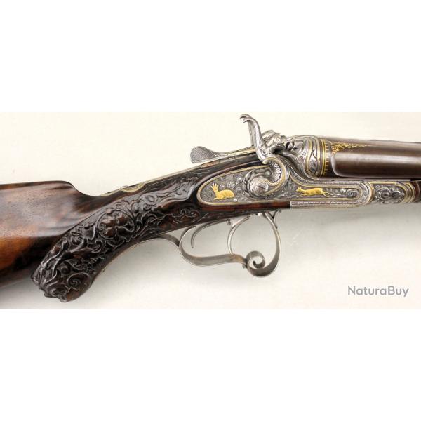 Extraordinaire fusil juxtapos  chiens avec trois canons par Tornau