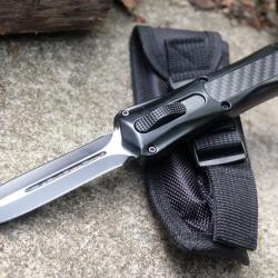 Couteau Automatique OTF Out the Front Lame Dague Double Edge Acier 440 Manche Alu/FCarbone Clip Etui