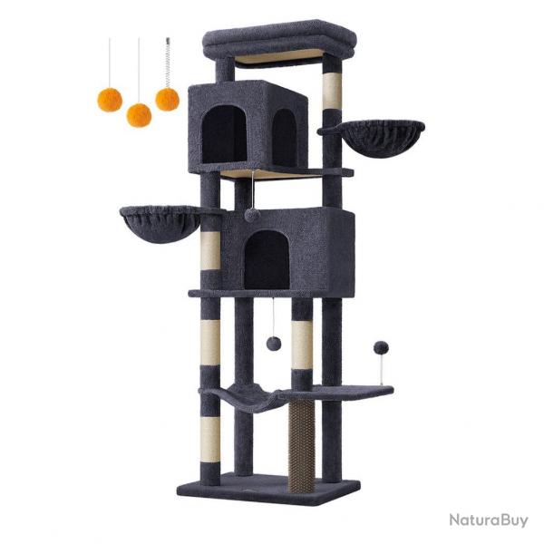 Arbre  chat tour  chat de 175 cm de haut abri  chat multi-niveaux avec 2 niches 2 paniers 5 grif