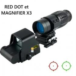 Pack Red Dot holographique et magnifier zoom X3 pour rail picatinny (