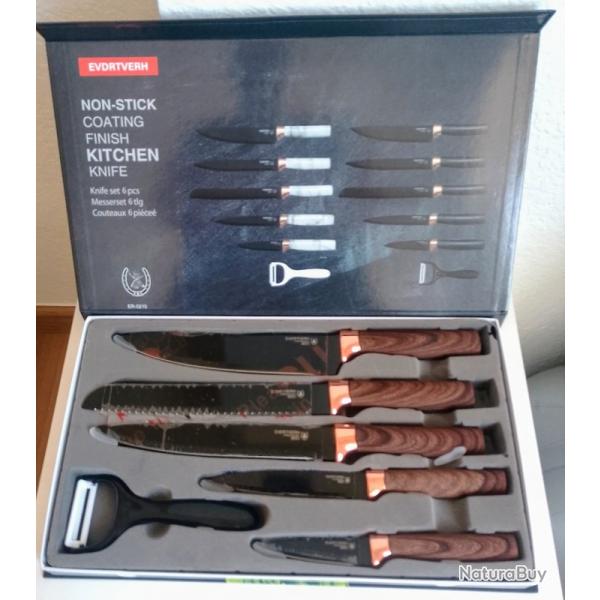 Ensemble de 5 couteaux et de un plucheur. Neuf. En coffret