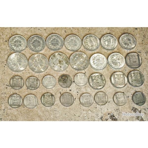 Lot de pices diverses argent, hercule 20 Francs 50 Francs