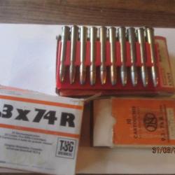 Lot de 39 cartouches (balles) Cal 9.3x74R (diverses marques et type)