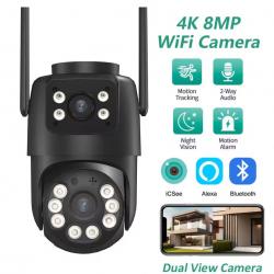 Caméra de Surveillance WiFi 4K 8MP - PTZ Double Objectif Zoom 4X Vision Nocturne