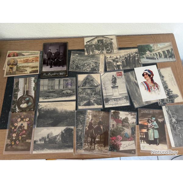 LOT + de 20 CARTES POSTALES ANCIENNES premire Guerre Mondiale 1914-1918, forte Orient , Ru,colonies