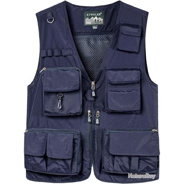 Gilet de Chasse Multi-Poches 15 Poches Maille Schage Rapide Extrieur Pche Randonne