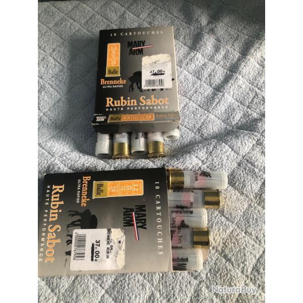 1bote+1offert  cal12 de 10 cartouches mary arme brenneke ultra rapide rubin sabot haute performance