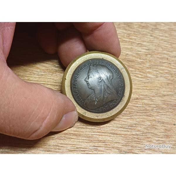 Beau petit briquet de poilu - art de tranche WW1 - laiton et pices 1 penny