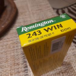 Cartouches REMINGTON Calibre 243 WINCHESTER CORE LOKT pcp 100gr par 20
