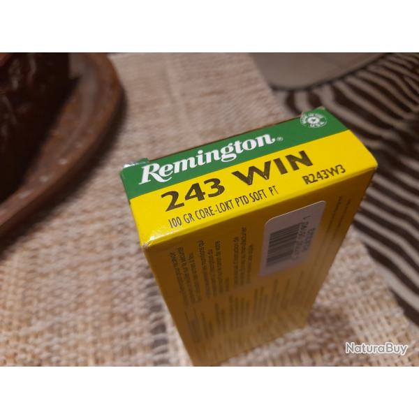 Cartouches REMINGTON Calibre 243 WINCHESTER CORE LOKT pcp 100gr par 20