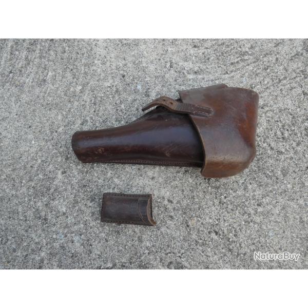 Authentique Etui Cuir Allemand de Reichrevolver Modifi Raccourci