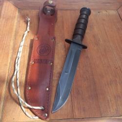 Magnifique Imposant et Lourd Couteau CAMILLUS New York U.S.M.C Manche en Cuir avec Étui en cuir