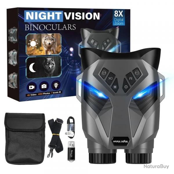 Jumelles Vision Nocturne DT79 4K UHD  Zoom 4x Optique + 8x Numrique IR 850nm 300m Chasse Gris