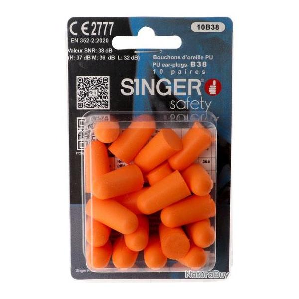 10 paires de bouchons d'oreille en polyurthane orange - SNR 38 dB