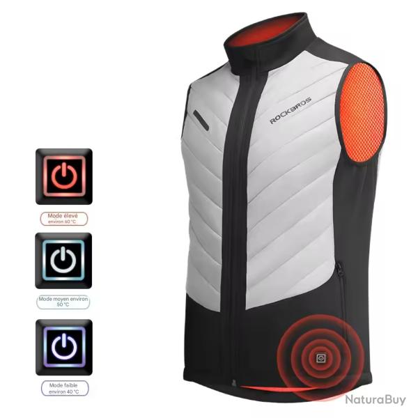 Gilet Chauffant USB Homme - Veste Chauffante Hiver, 5 Zones de Chauffage, Cyclisme, Chasse, Moto