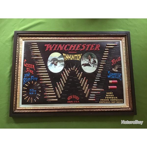 RARE MAGNIFIQUE TABLEAU PUBLICITAIRE WINCHESTER MUNITIONS ANNES 70-80