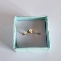 Bague Or 18K Perle De Culture Épaulée De Pierres De Verte T 54 - 55 , Gold 750