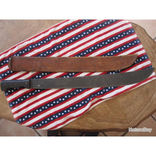 MACHETTE U.S. "LEGITIMUS -COLLINS" avec son fourreau en CUIR FAUVE-WWII