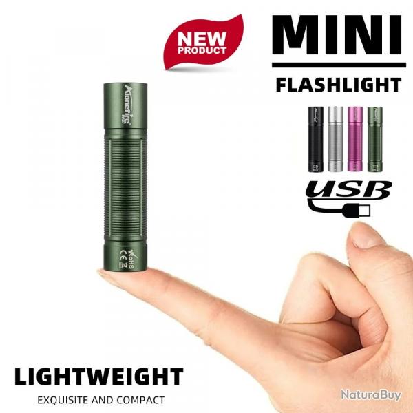 Lampe Torche LED Verte Puissante Rechargeable USB-C 300 Lumens | Chasse Pche Randonne | Porte-Cl