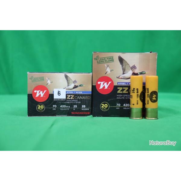 LOT DE 2X BOITES-25 CARTOUCHES CALIBRE 20 WINCHESTER ZZ CANARD