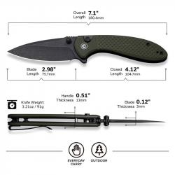 Couteau Civivi Faeger Lame Acier 14C28N Blk Manche G10 Green Button Lock IKBS CIVC240312