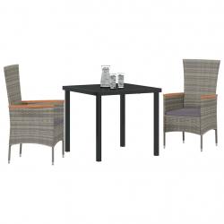 Chaises de jardin avec coussin 3 pcs Gris 80 x 80 x 73 cm