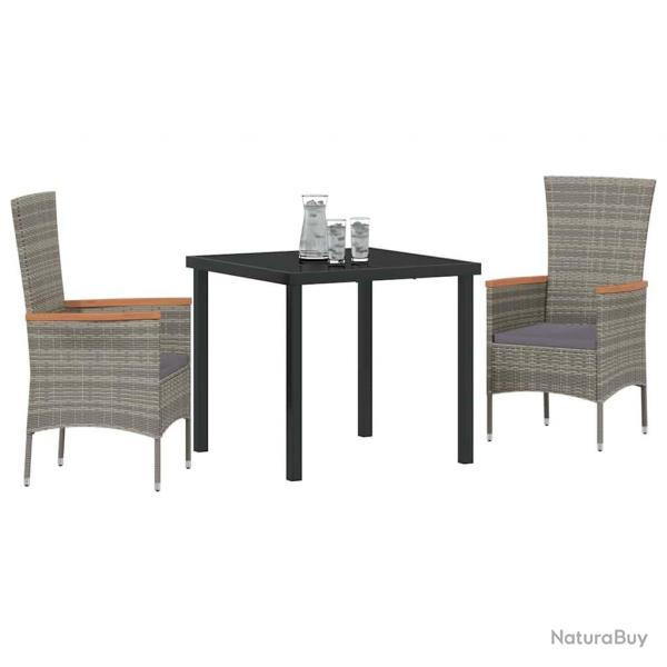 Chaises de jardin avec coussin 3 pcs Gris 80 x 80 x 73 cm