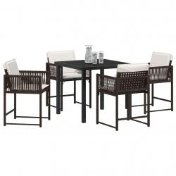 Set de salle à manger de jardin , 5 pièces, avec coussins en poly rotin marron