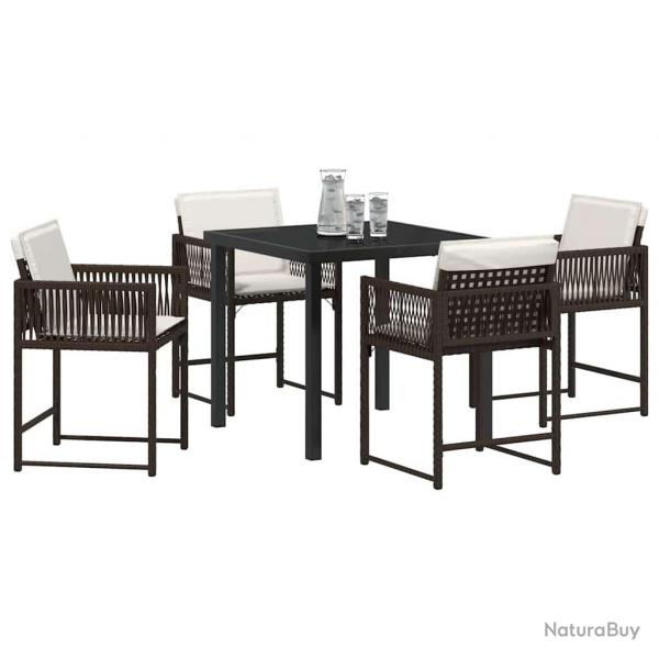 Set de salle  manger de jardin , 5 pices, avec coussins en poly rotin marron