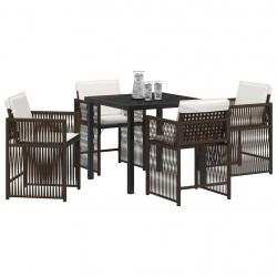 Ensemble jardin 5 pièces avec coussins, polyrotin marron