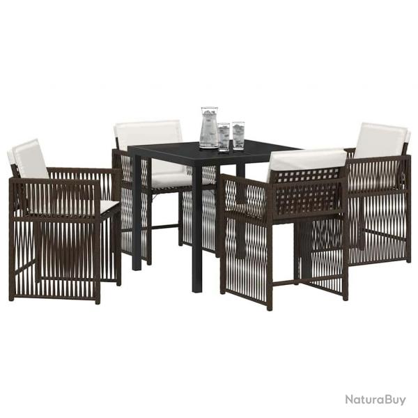 Ensemble jardin 5 pices avec coussins, polyrotin marron