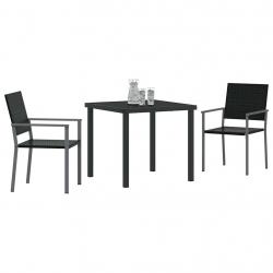 Ensemble de repas de jardin en poly rattan noir, 3 pièces