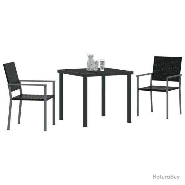 Ensemble de repas de jardin en poly rattan noir, 3 pices