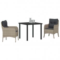 Set de salle à manger de jardin 3 pièces avec coussins Gris clair Poly Rattan