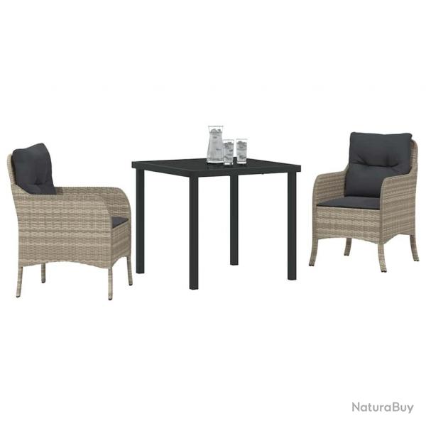 Set de salle  manger de jardin 3 pices avec coussins Gris clair Poly Rattan