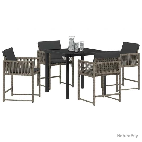 Set de salle  manger jardin 5 pices avec coussins en poly rotin gris.