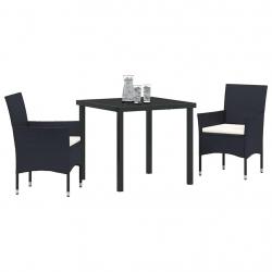 Ensemble de jardin 3 pièces en poly rotin noir