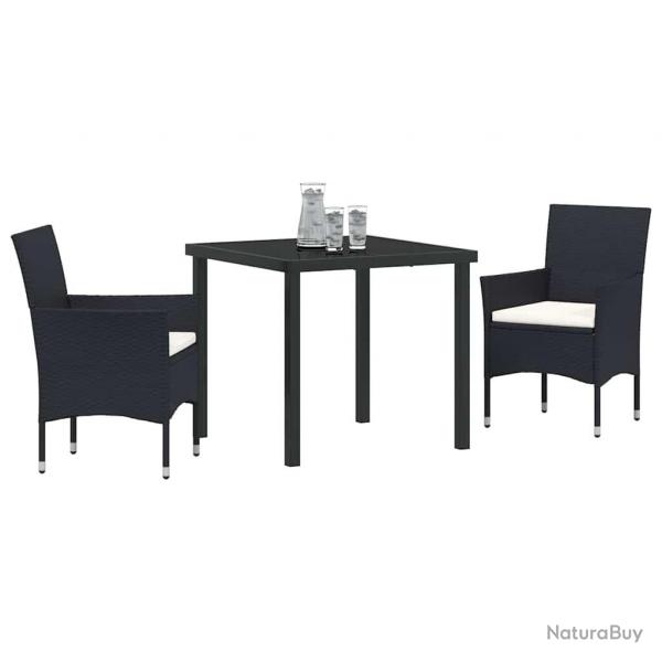 Ensemble de jardin 3 pices en poly rotin noir