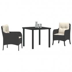 Set de salle à manger de jardin 3 pièces avec coussins en rattan poly noir