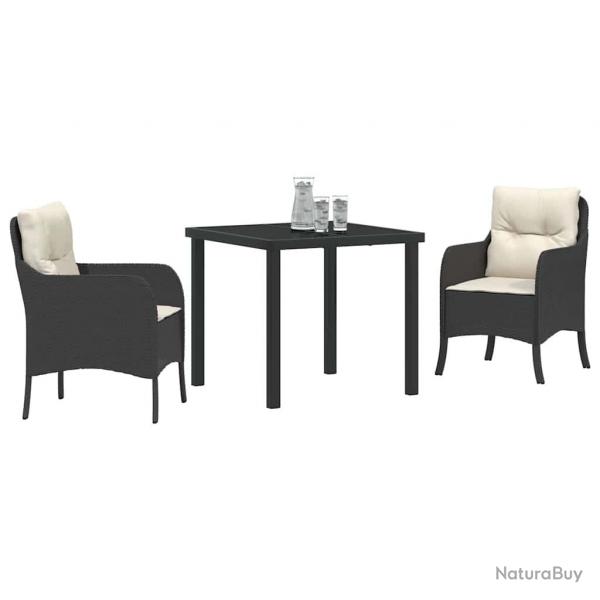 Set de salle  manger de jardin 3 pices avec coussins en rattan poly noir