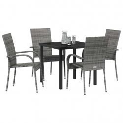 Ensemble de salle à manger pour jardin 5 pcs Gris 4 places