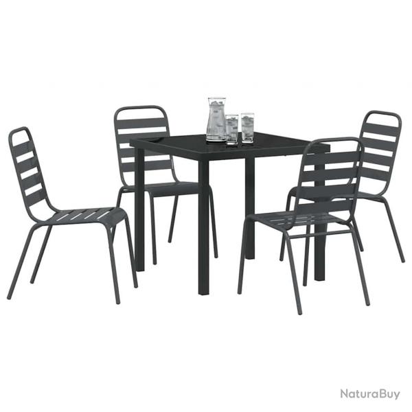 Set de salle  manger de jardin 5 pices gris fonc en acier